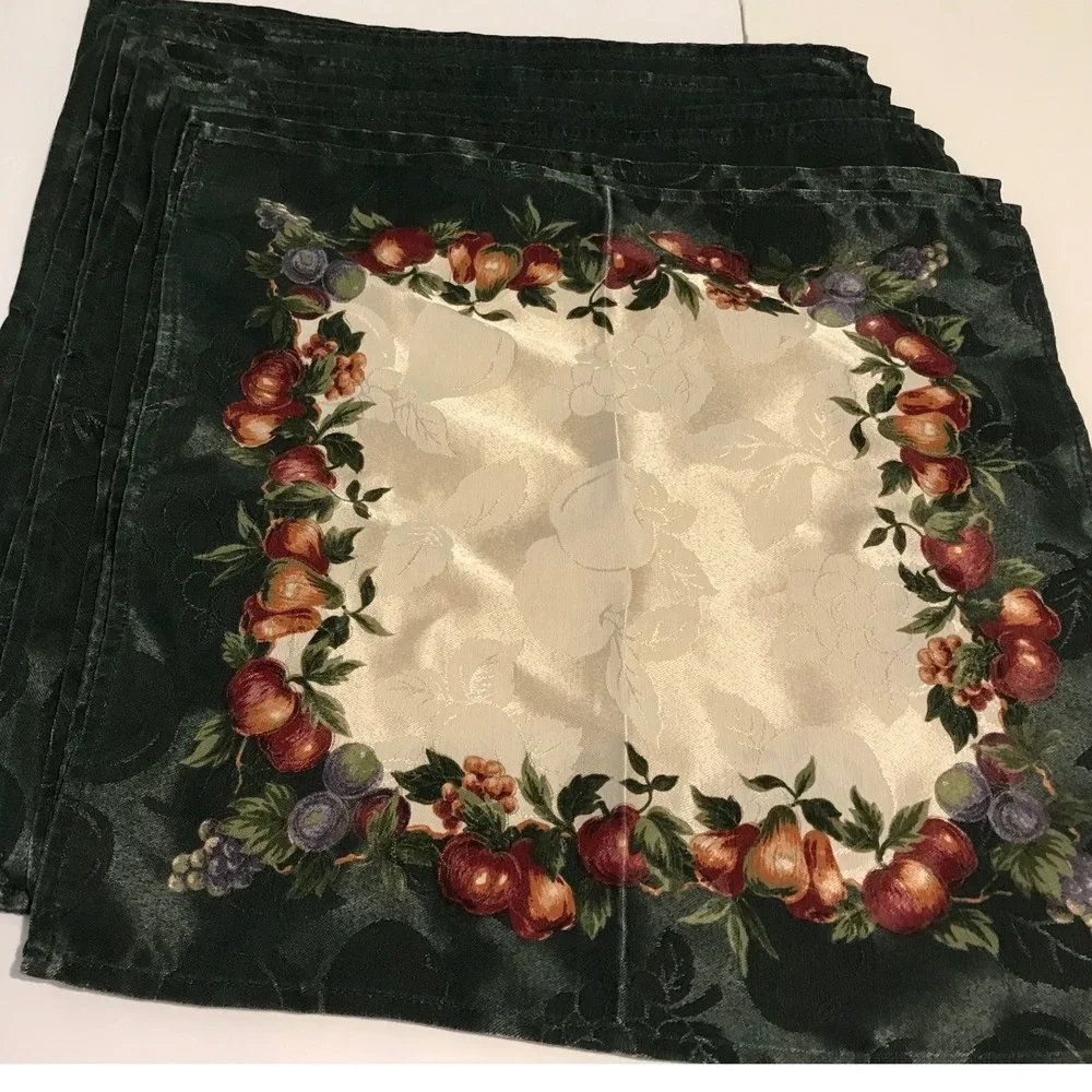 Elegant Holiday Fruit Harvest Damask Tablecloth 60x100 and 8 Napkins Set